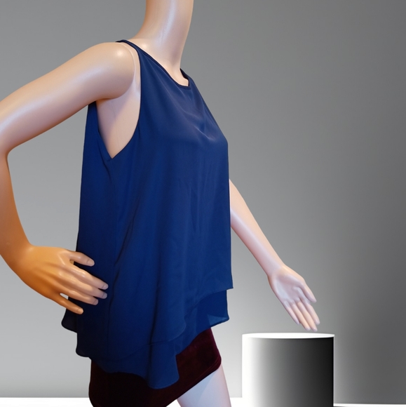 Alice Collection Women's Sleeveless Layered Scoop Neck Tank Blouse Navy Blue - Picture 9 of 16